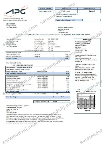 Austria Austrian Power Grid AG utility bill